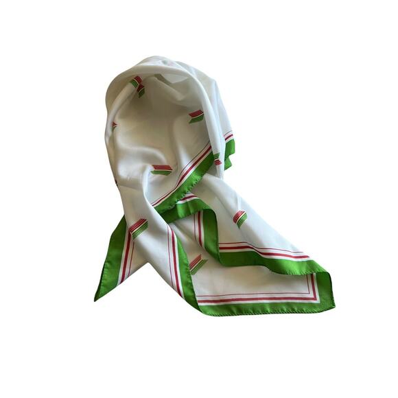 Vtg diolen Square Ivory Green Red Hand Roll Scarf made in Europe - Picture 2 of 6